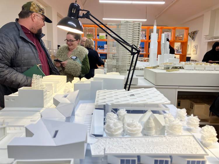 Attendees tour Axi:Ome Studio.